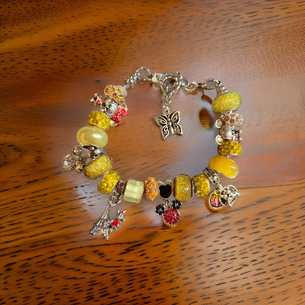Yellow Disney Charm Bracelet~ 7 In Plus Chain